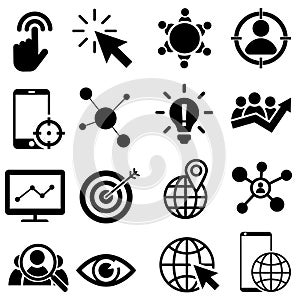 Social Media Marketing simple concept icons vector set. Contains such symbols as User Engagement. Followers sign, Call To Action,
