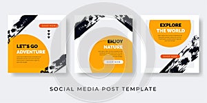 Social media modern adventure stories and post creative set. Background template with copy space for text in yellow and black