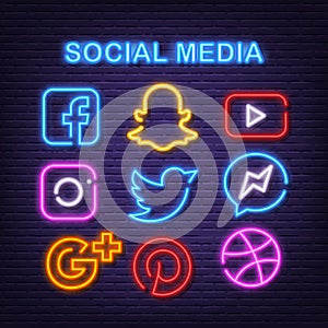 Social media neon icons