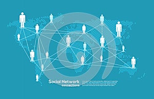 Social media and network connection map concept. World communication people social network illustration