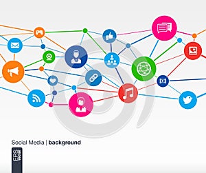 Social media network. Growth background with lines, circles and integrate flat icons. photo