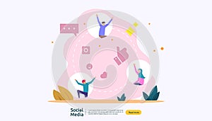 Social Media network and influencer concept with young people character in flat style. illustration template for web landing page
