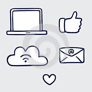 Social Media Networking Doodle Line Drawing Icons Vector Image Set Collection