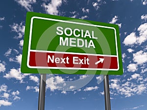 Social media next exit road sign