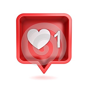 Social media notification love like heart icon in red rounded square pin isolated on white background