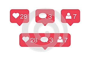 Social media notifications icons. Like, comment, follow icon. Vector illustration