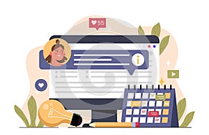 Social media planning concept scene. Vector illustration