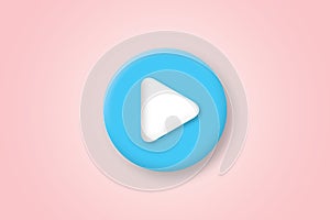 Social media play video on pastel background. Blue round play button for start multimedia player concept.