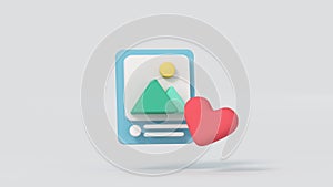 Social media post and heart 3D render illustration