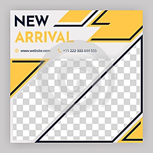 Social media post and internet ads. social media post templates. White background with geometric elements in black and yellow.