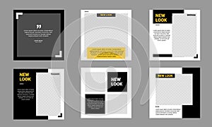 Set of Social Media Post Template Editable minimal banner black and yellow photo