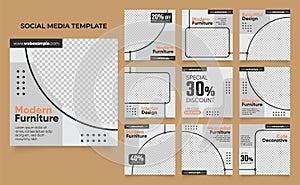 Social media post template for furniture household marketing and sale promo. advertising banner offer. promotional mockup photo