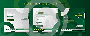 Social media post template in green white with circle shape background for advertising design