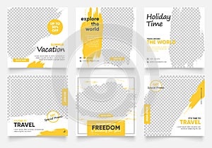 Social media post template for travel holiday tourism marketing and sale promo. tour advertising.