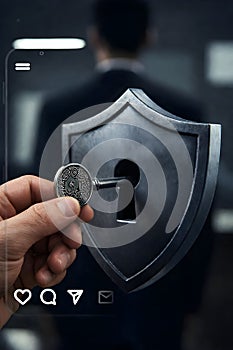 Social Media Privacy Protection Concept With Secure Access Key And Digital Shield Interface