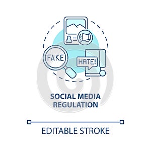 Social media regulation blue concept icon