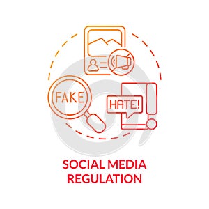 Social media regulation red gradient concept icon