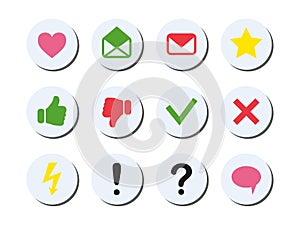 Social media round buttons, circle simple sign and symbol for sites, web interface, applications, for social networks