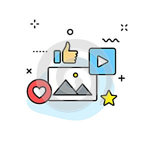 Social Media and SEO web icons in line style. Contact, digital, social networks, technology, website. Vector illustration