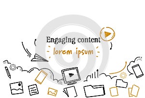 Social media sharing engaging content concept sketch doodle horizontal isolated copy space