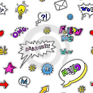 Social media slang and signs, icons and emoji stickers