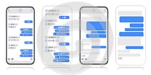 Social media. Smart Phone with messenger chat screen and voice wave. Sms template bubbles for compose dialogues.