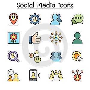 Social Media and Social network color line icon set