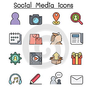 Social media , Social Network color line icon set vector illustration graphic design