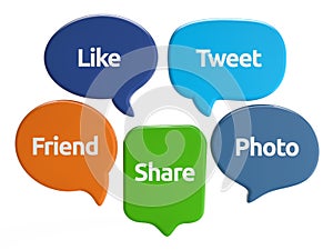 Social media speech bubbles (like, tweet, friend, share, photo)