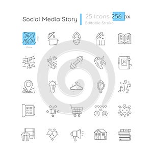 Social media story linear icons set