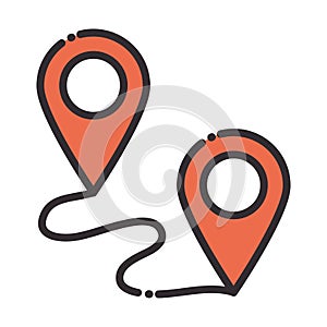 Social media tracking gps location pointers digital internet network communicate technology line and fill design icon