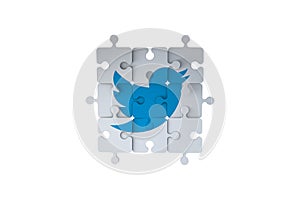 Social Media Twitter Icon on Puzzle Pieces