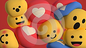 Social media unique design emojis as soft spheres 3D render