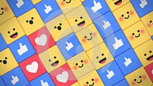 Social media unique design emojis and likes 3D render