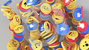 Social media unique design emojis and likes 3D render