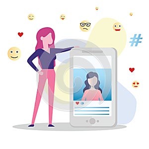 Social media vector illustration concept, comment like and share a post on social, media can be use for, landing page, template,