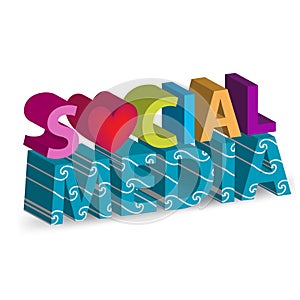 Social media word 3D image vector background design