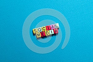 Social media - word concept on cubes, text