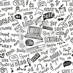 Social Media Word,Icon seamless pattern.Doodle