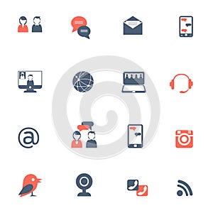 Social network black red icons set