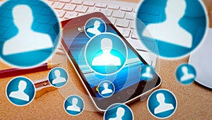 Social network blue avatar and mobile phone