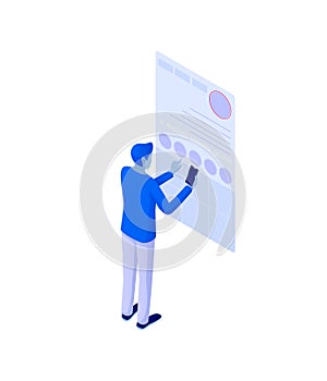 Social network communication isometric illustration. People concept on social networks, friens d search.