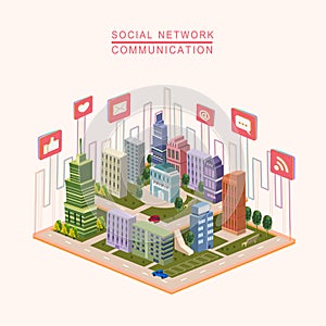 Social network concept 3d isometric infographic