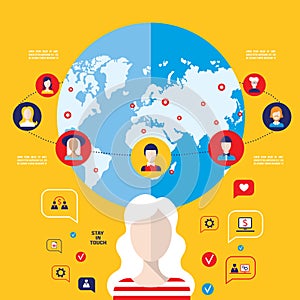 Social network concept Global communication infographic elements