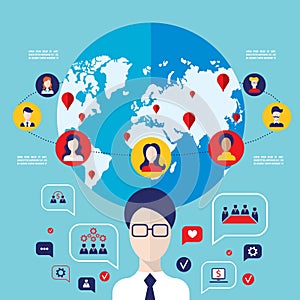 Social network concept Global communication infographic elements