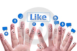 Social network concept of Happy group of fingerf