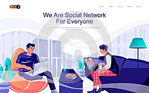 Social network concept isometric landing page.