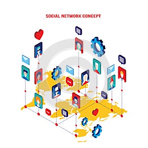 Social network concept Modern flat isometric design