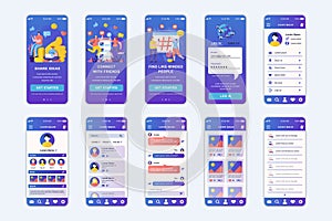 Social network concept screens set for mobile app template.