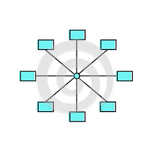 social network concept, star topology network design, data flow